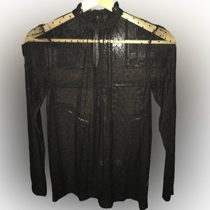 Halogen black sheer long sleeve shirt size XS
